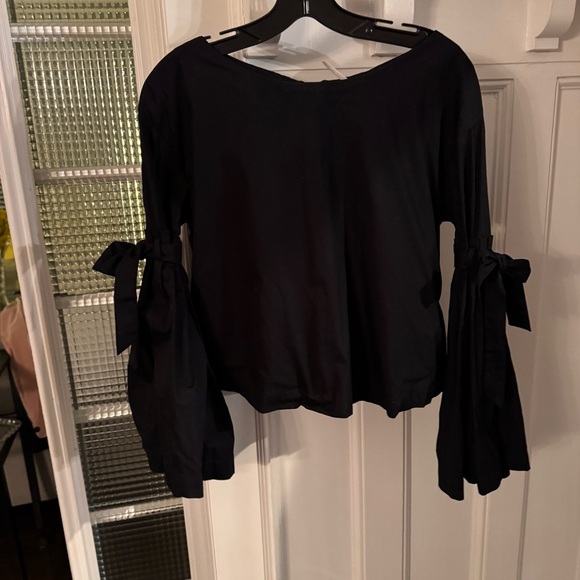 Free People Black Obviously Yours Bell Sleeve Tie Back Top Sz SP - Picture 5 of 10